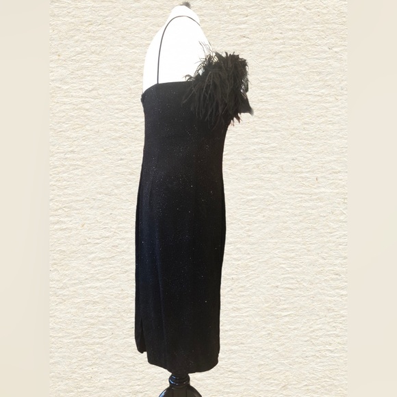 Alex Evening US women size10 black cocktail dress with ostrich feather detailing - Picture 4 of 6